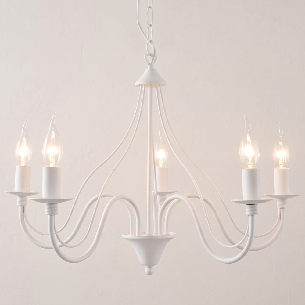 Chandelier-style pendant light in black or white steel