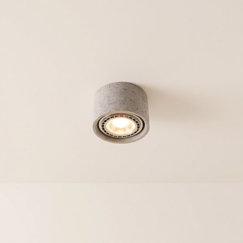 Round raw grey concrete spot-style ceiling light