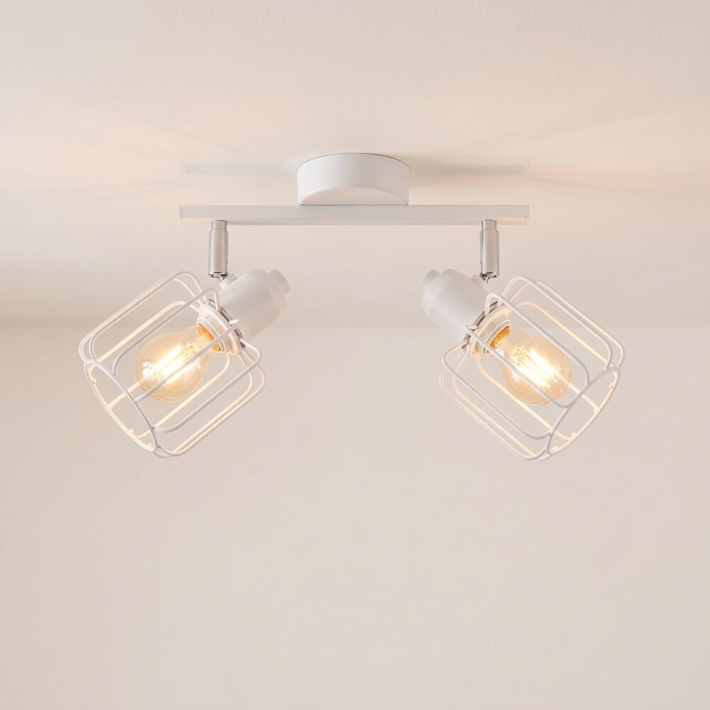 Industrial-style metal ceiling light with 2 adjustable spots