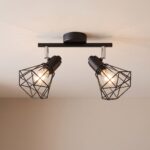 Metal cage ceiling light with 2 adjustable spots