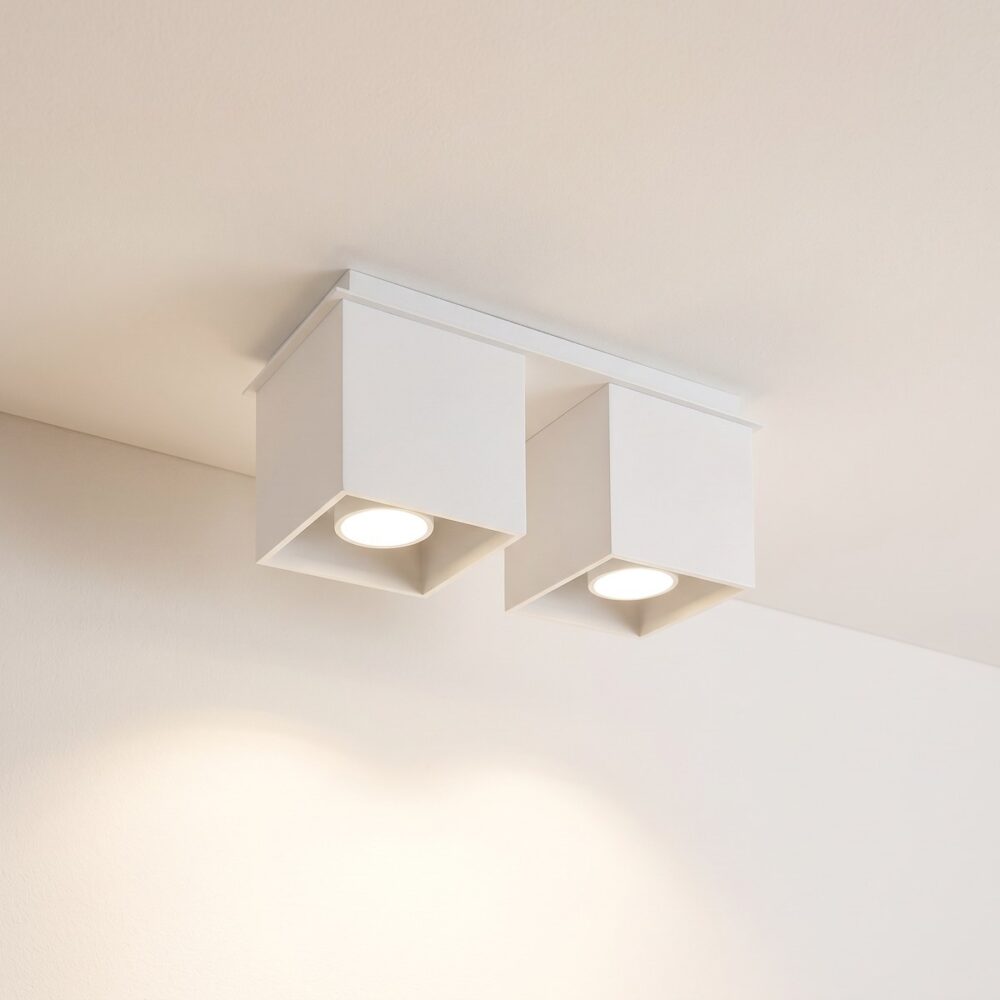 Modern ceiling light with 2 aluminium cubes