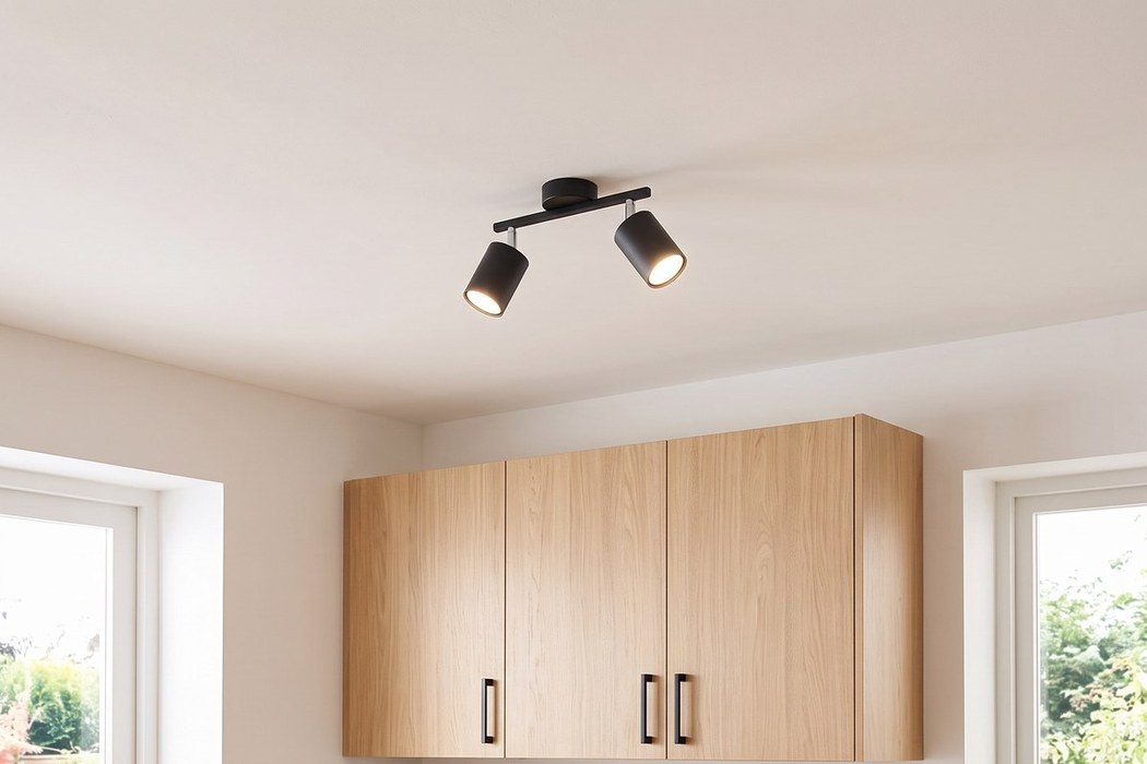 Modern black ceiling light with adjustable spotlights