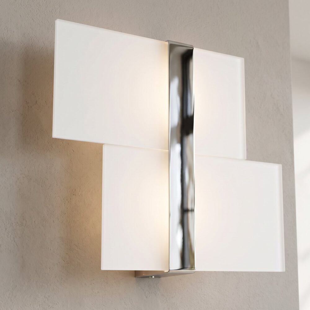 Layered glass wall light with chrome bar, 39 cm