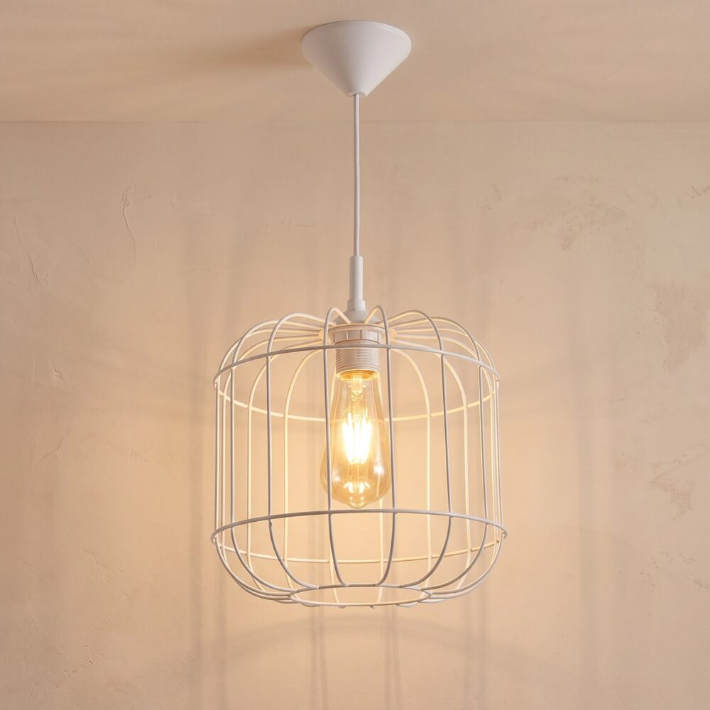 Industrial wire cage pendant light, 2 colours