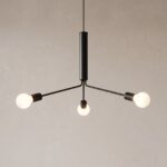 Tripod chandelier with 3 bulbs in black metal