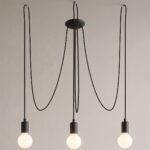 3-bulb spider pendant light with black textile cables