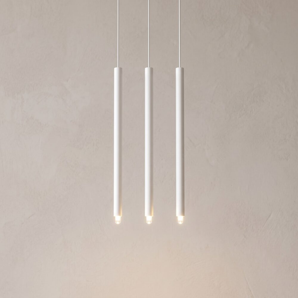 Pendant light with 3 light rods on bar