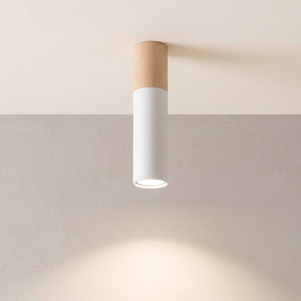 Ceiling spotlight, wood and metal tube, 30 cm, 2 colours Wood and metal tube ceiling spotlight
