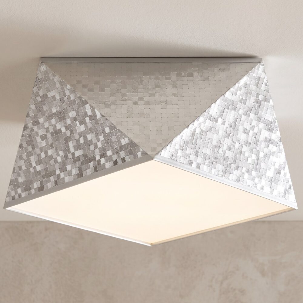 Hammered silver hexagon ceiling light, 25 cm