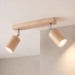 Ceiling light with 2 oak cylinder spots