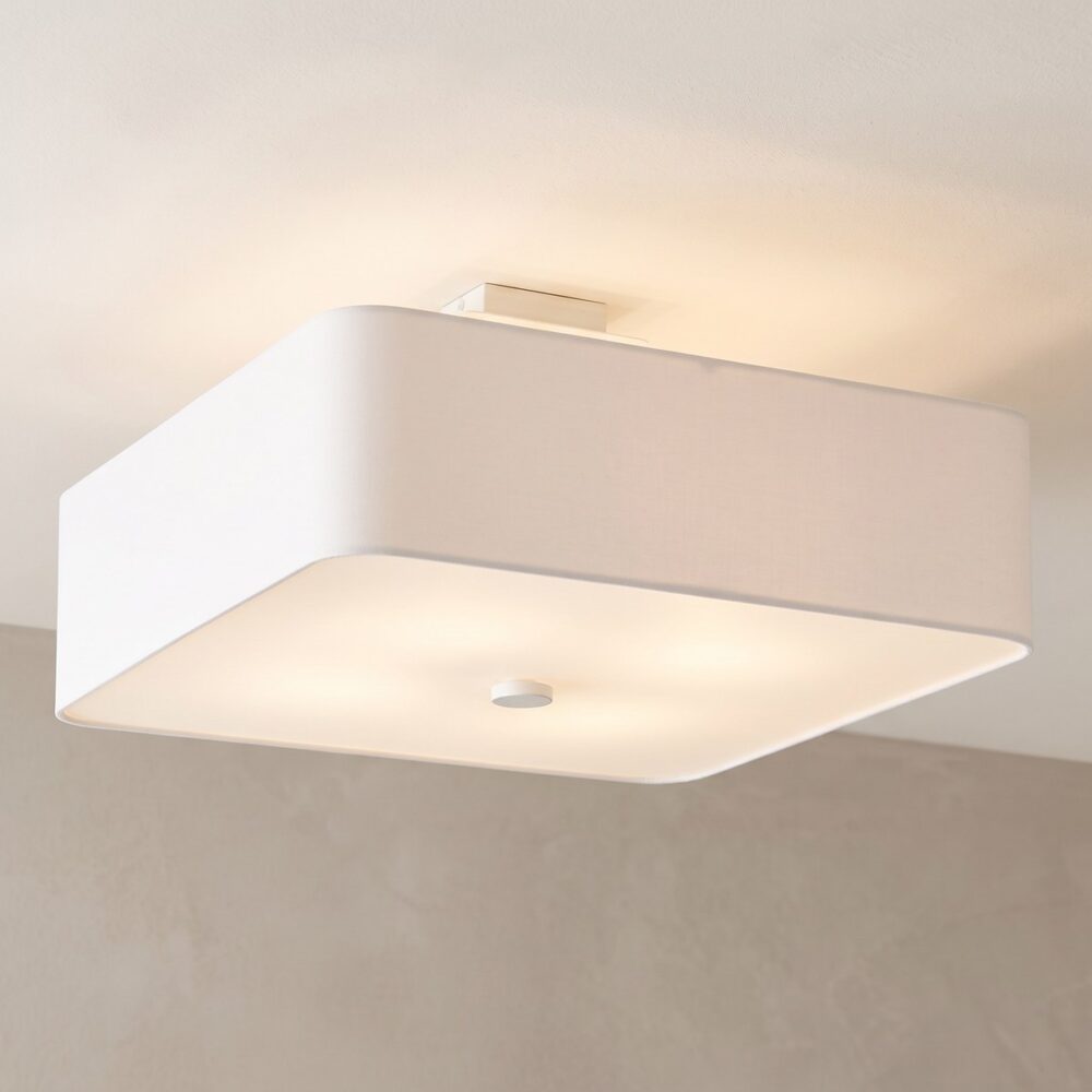 Square white fabric ceiling light, 45 cm