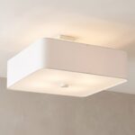 Square white fabric ceiling light, 45 cm