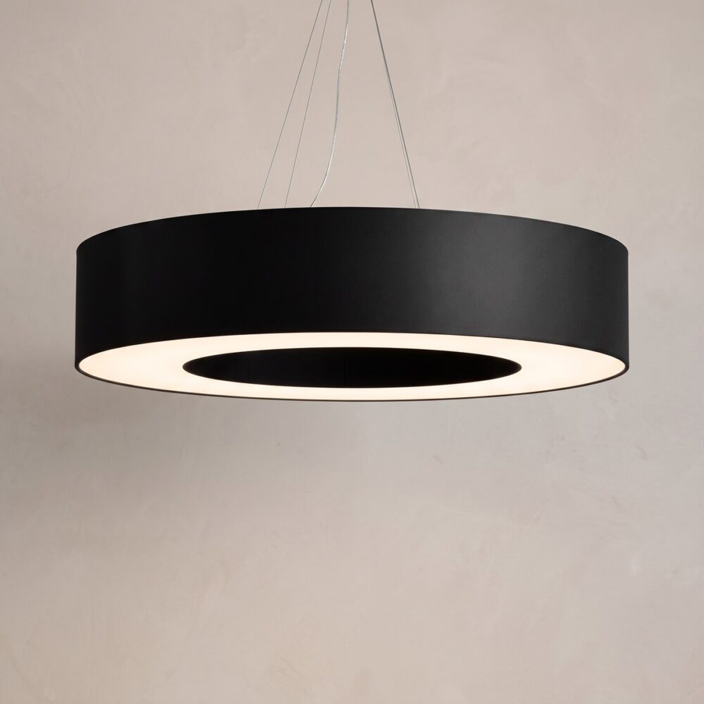 Black fabric ring pendant light, 90 cm