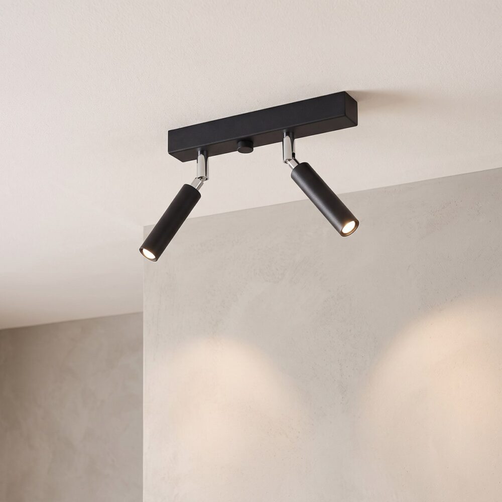 Ceiling light with 2 adjustable pencil spots