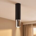 Black tube ceiling spotlight with metal ring