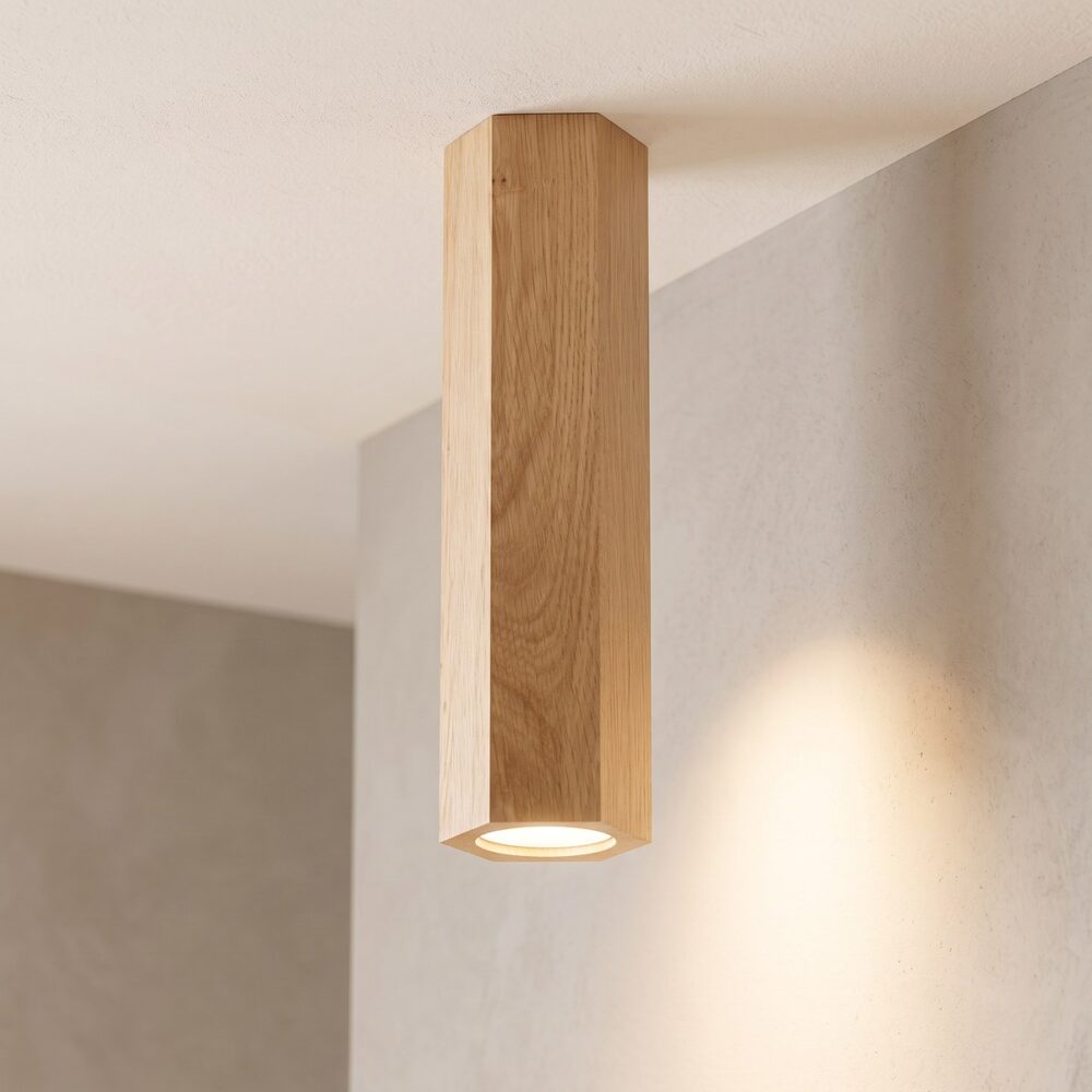Square solid oak column ceiling spotlight, 30 cm