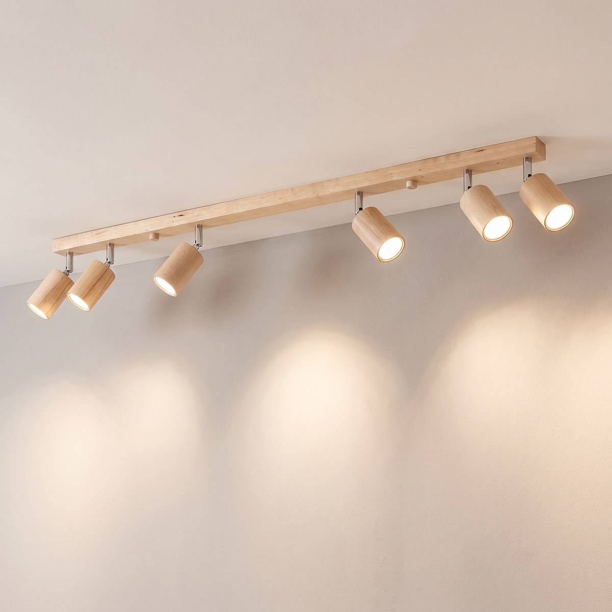 Ceiling light, bar with 6 oak spots, 120 cm Ceiling light, bar with 6 oak spots