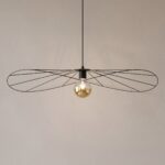 Black steel wire disc pendant light, 110 cm