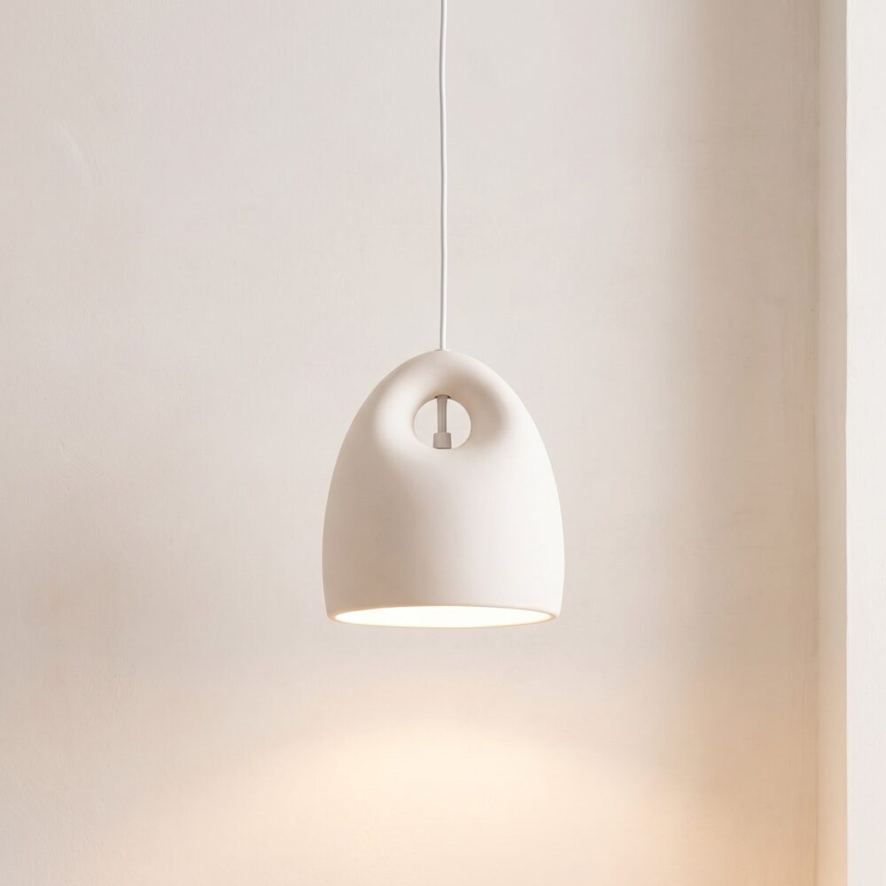 Minimalist white ceramic bell pendant light