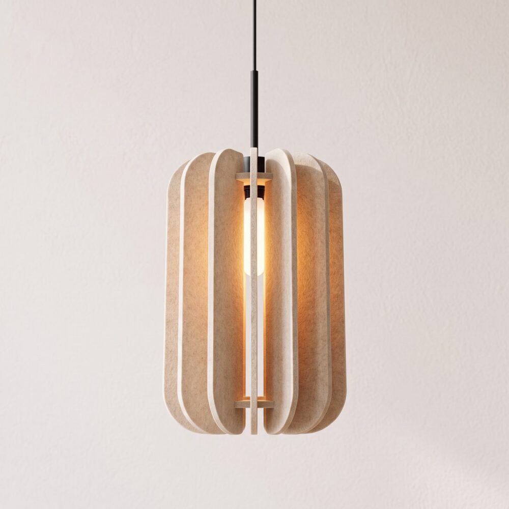 Designer felt lamella pendant light, lantern shape
