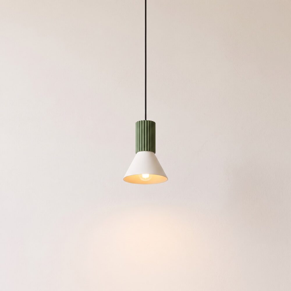 Modular design pendant light in olive green and beige